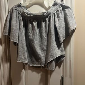 Gray Off the Shoulder Distressed Top